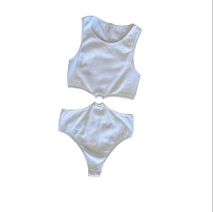 White & Silver Cut Out Bodysuit Size S